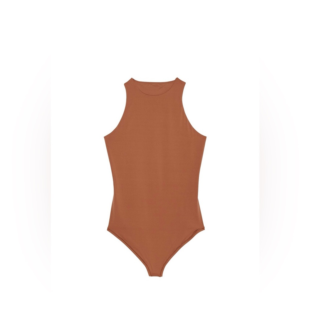 PINK VS Base Stretch High-Neck Bodysuit in Caramel in women’s size small